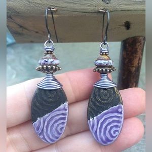 Handmade Artisan Copper and ceramic earrings by Nicola Morse